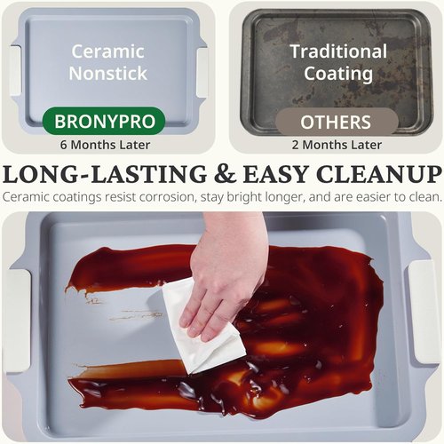 BRONYPRO Non-Stick Ceramic Baking Sheet Set - 3 Heavy-Duty Cookie Sheets, PFOA & PTFE Free, Cream