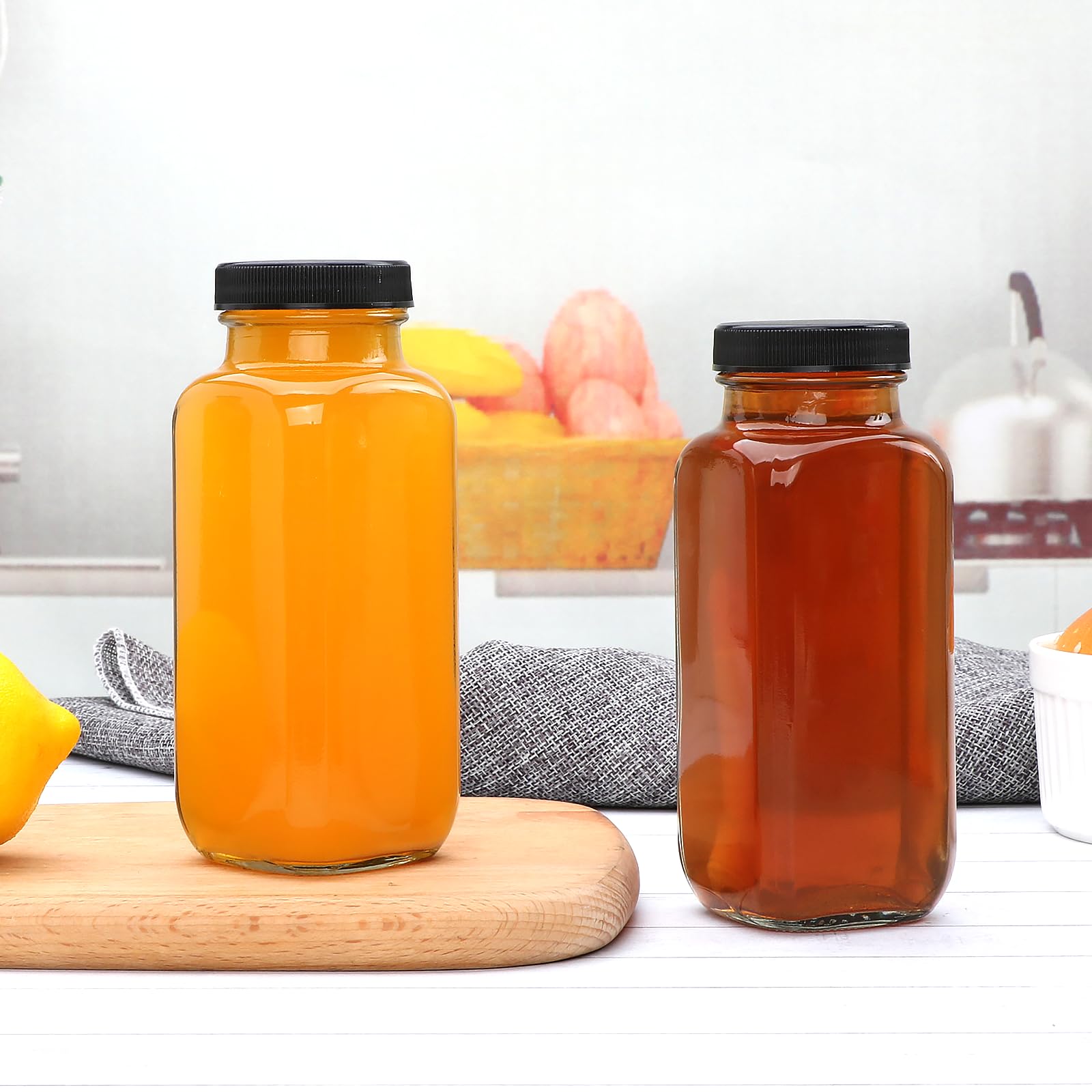 Accguan Vintage Water Bottles with Lids,8oz Reusable Glass Drinking bottles for Juicing,Hot Sauce,Kombucha,Ginger Jar,Potion,Oil,Milk Bottles,Whiskey,Portable Travel Bottle,Smoothies Bottles(12pack)