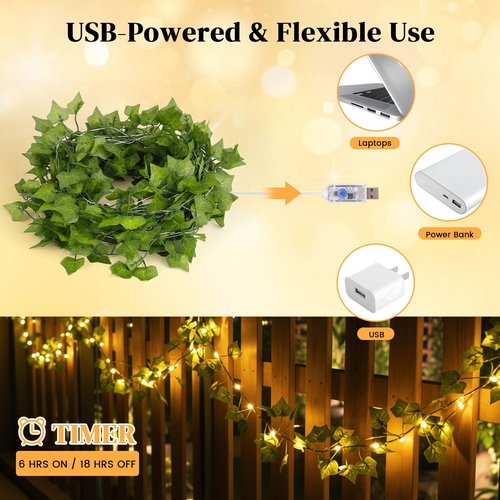 DomeStar Vines with Light for Bedroom, 40Ft 120 LED Fairy Lights with Vines, Curtain String Lights with Remote for Dorm, Wedding, Party, Wall, Indoor, Outdoor Holiday Home Decor