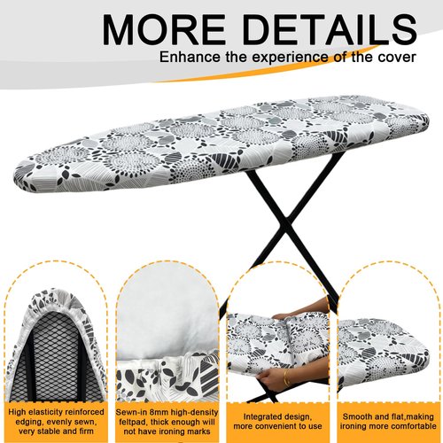 Eiqikayo Ironing Board Cover and Pad, Sewn-in Thick Feltpads, Elastic Edge,12"x36"Scorch & Stain-Resistant Replacement Ironing Board Cover, Fits Standard Ironing Boards, Durability & Easy to Install