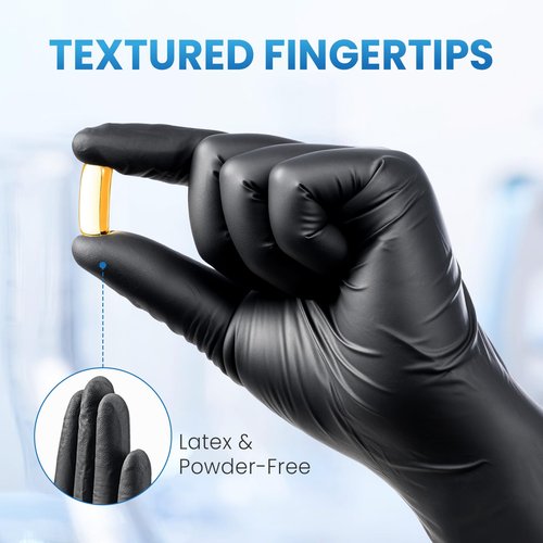 Borje Nitrile Gloves Large, 1000 Count Disposable Gloves, Black, Latex-Free Powder-Free, Medical Exam, Food Safe, Cleaning, Cooking