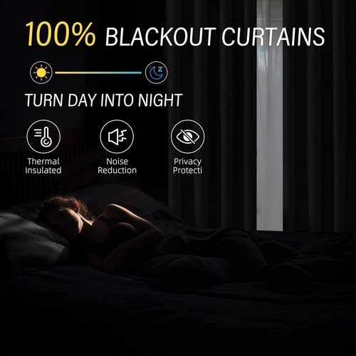 ChrisDowa 100% Blackout Curtains - Birch Solid 63-Inch Thermal Insulated Drapes | 2 Panels for Bedroom & Living Room