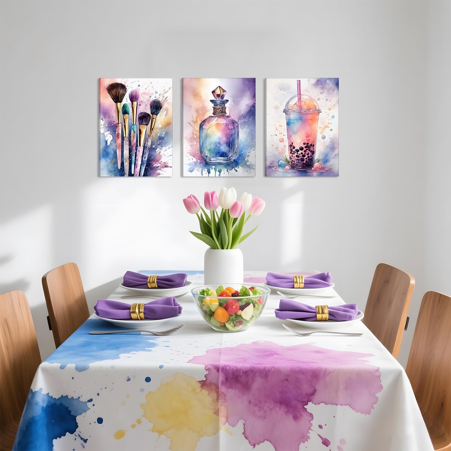 Skiennix Framed Wall Art Set | Colorful Fashion Makeup & Perfume Prints | 12x16 Inch Aesthetic Decor