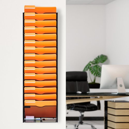 VEVOR Wall Newspaper Holder 1 Piece Brochure Holder with 16 Compartments, Wall Mounted Organiser Metal Magazine Holder for Magazines Paper and Documents File Tray for Office