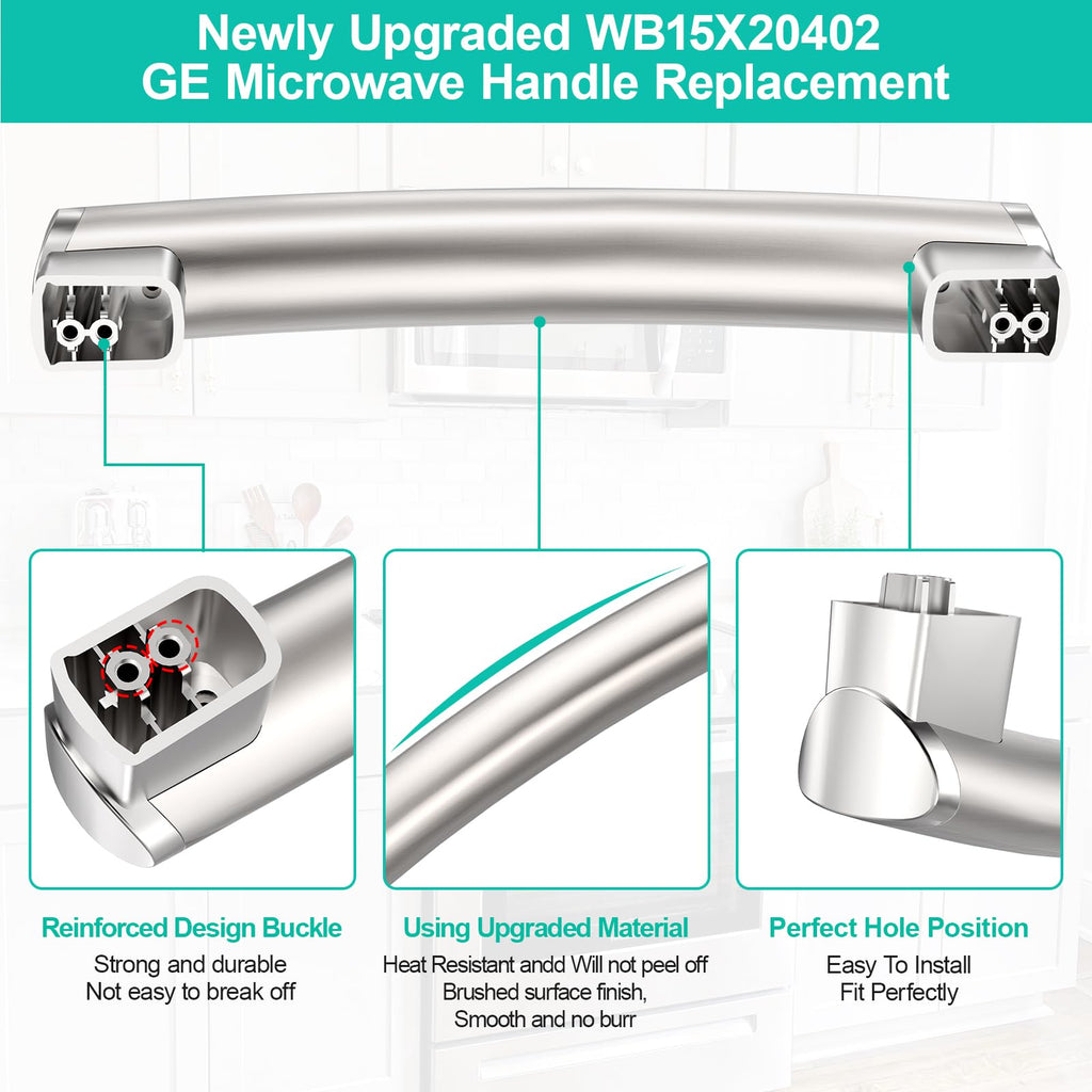 Upgraded WB15X20402 Microwave Door Handle Replacement Compatible with GE Microwave Oven JVM6175EF1ES, PVM9195SF3SS, PNM9196SF3SS, Fit General Electric Microwave Handle Replacement Parts