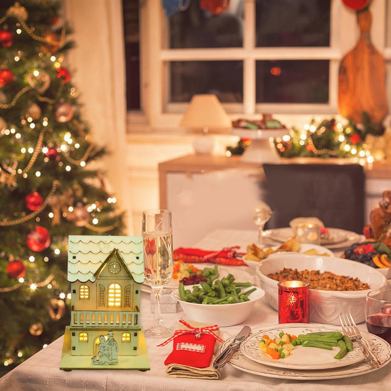 BESPORTBLE Wooden Christmas Village Houses Set - LED Mini Houses for Rustic Holiday Decor | 2025 Indoor Tabletop Accent