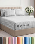 Skiennix Extra Deep Full Sheet Set | 6-Piece Breathable Cooling Bedding - Soft, Wrinkle-Free Grey Stripes