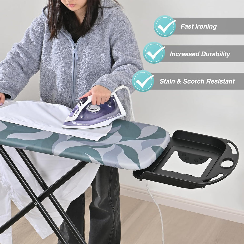 APEXCHASER Foldable Ironing Board - Full Size with Heat Resistant Cover & 7-Lever Height Adjustment | Blue 14x54