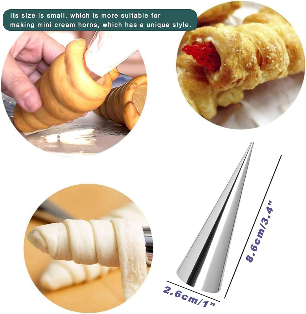 RoseFlower Non-Stick Cream Horn Cones - 30pcs Stainless Steel Cannoli Mould Set for Baking & Pastry