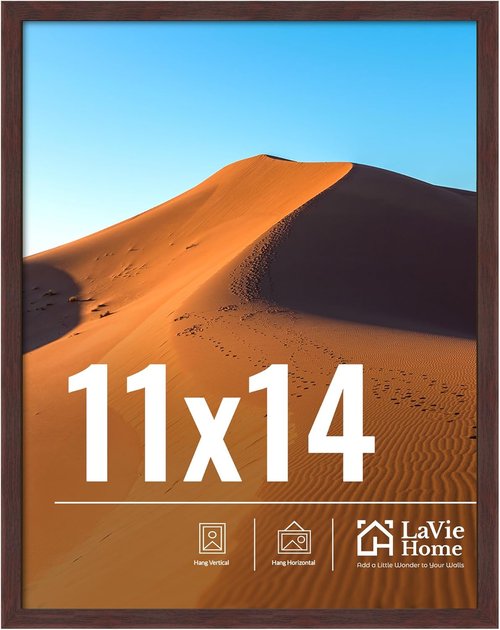 LaVie Home 11x14 Picture Frame - Classic Brown Frame with HD Plexiglas for Vertical/Horizontal Display