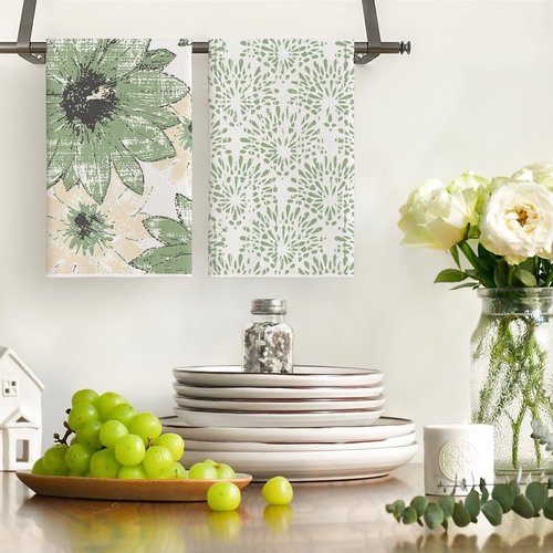 Artoid Mode Green Floral Leaves Boho Kitchen Towels Dish Towels, 18x26 Inch Seasonal Spring Summer Decoration Hand Towels Set of 4