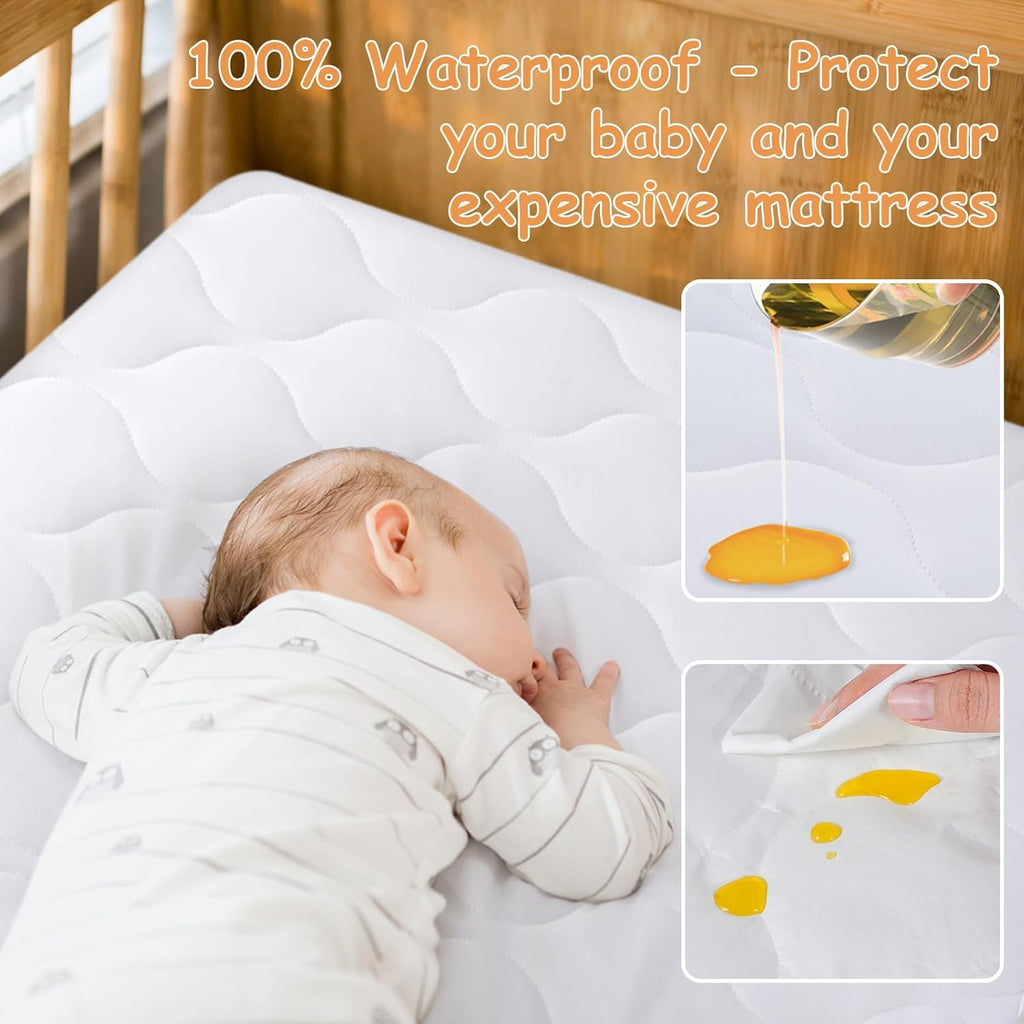 Yoofoss Waterproof Crib Mattress Protector - Soft, Breathable Quilted Pad for Standard Baby Crib 52''x28''