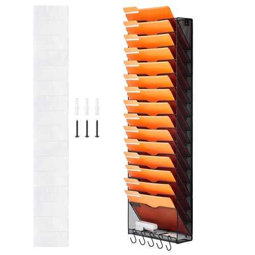 VEVOR Wall Newspaper Holder 1 Piece Brochure Holder with 16 Compartments, Wall Mounted Organiser Metal Magazine Holder for Magazines Paper and Documents File Tray for Office