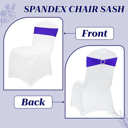 MDS Spandex Chair Sashes - 125 Pack of Royal Blue Elastic Stretch Bands with Buckle Slider for Weddings