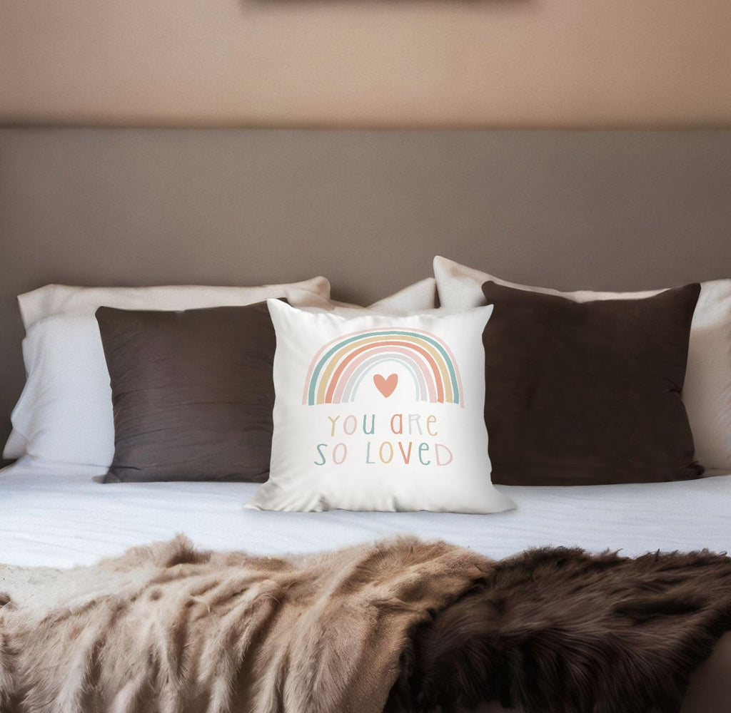 You Are So Loved Boho Rainbow Throw Pillow Cover,18"X18" Decorative Pillowcase Cushion Cover For Sofa Couch Bed,Bohemian Home Girls Room Kids Room Nursery Decor, Gift For Boho Lovers Girls Kids