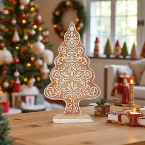 Braxio Gingerbread Christmas Tree Figurines - Stunning Sequined Tabletop Decoration | 5.5x2.25x10 Inch