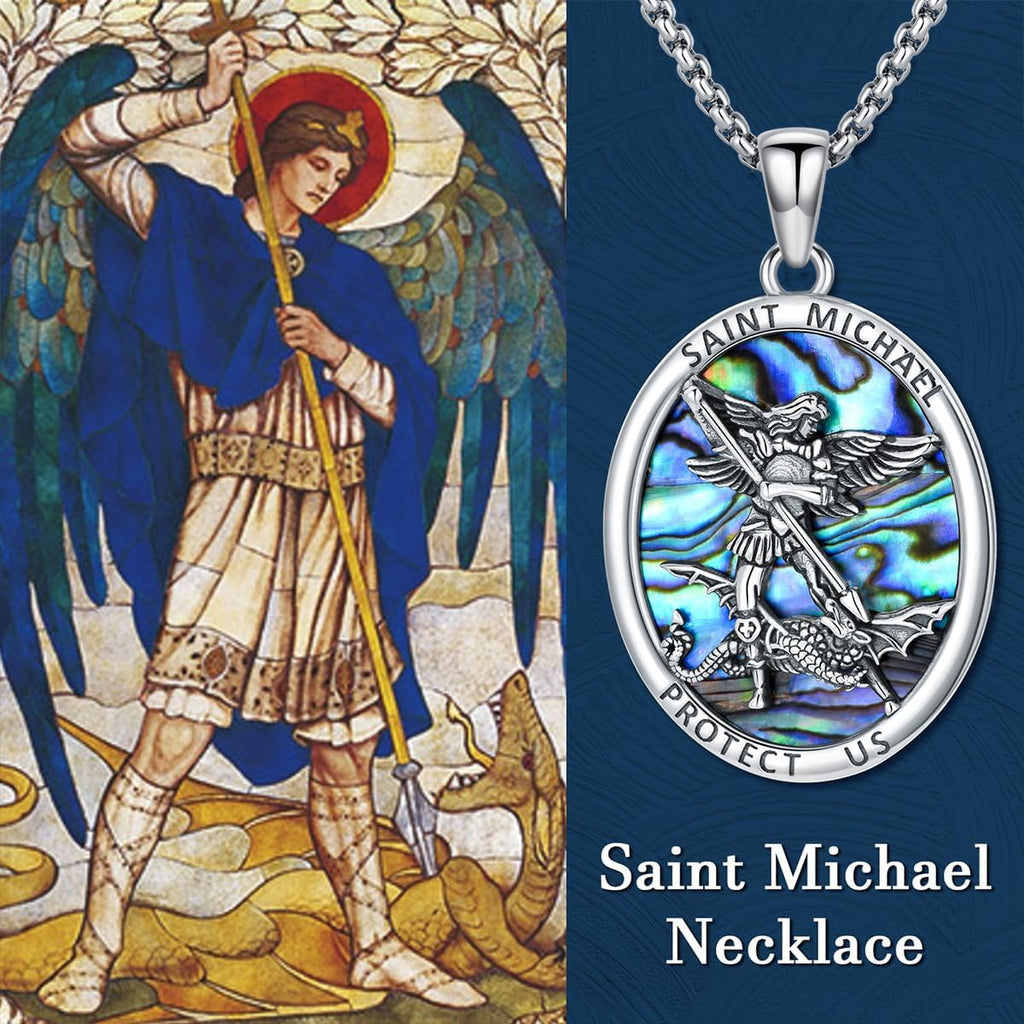 PROESS Saint Necklace - 925 Sterling Silver St. Michael, St. Benedict, St. Anthony & St. Jude Medals | Adjustable 22"+2"/18"+2" Chain