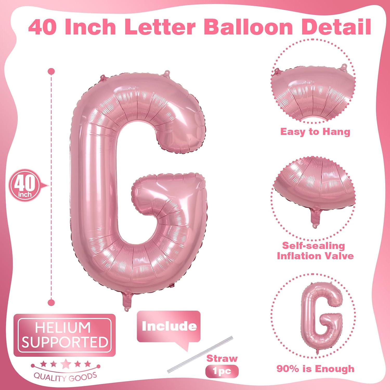Skiennix 40-Inch Pastel Pink GIRL Balloons - Large Pearl Mylar Banner for Birthday & Baby Shower Decor