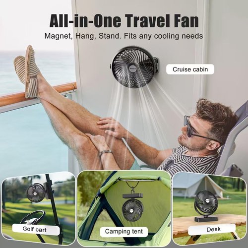 AMACOOL 10000mAh Magnetic Travel Fan for Sleeping, Cruise, Golf Cart, Ultra-Thin, Bottom Hook, Rechargeable Battery Powered, Ship Cabin Approved, Camping Travel Cruise Essentials 2026