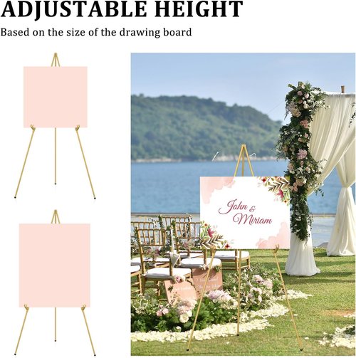 Display Artist Easel Stand - 63" Collapsible Tripod for Easy Folding & Adjustable Art Display - Gold