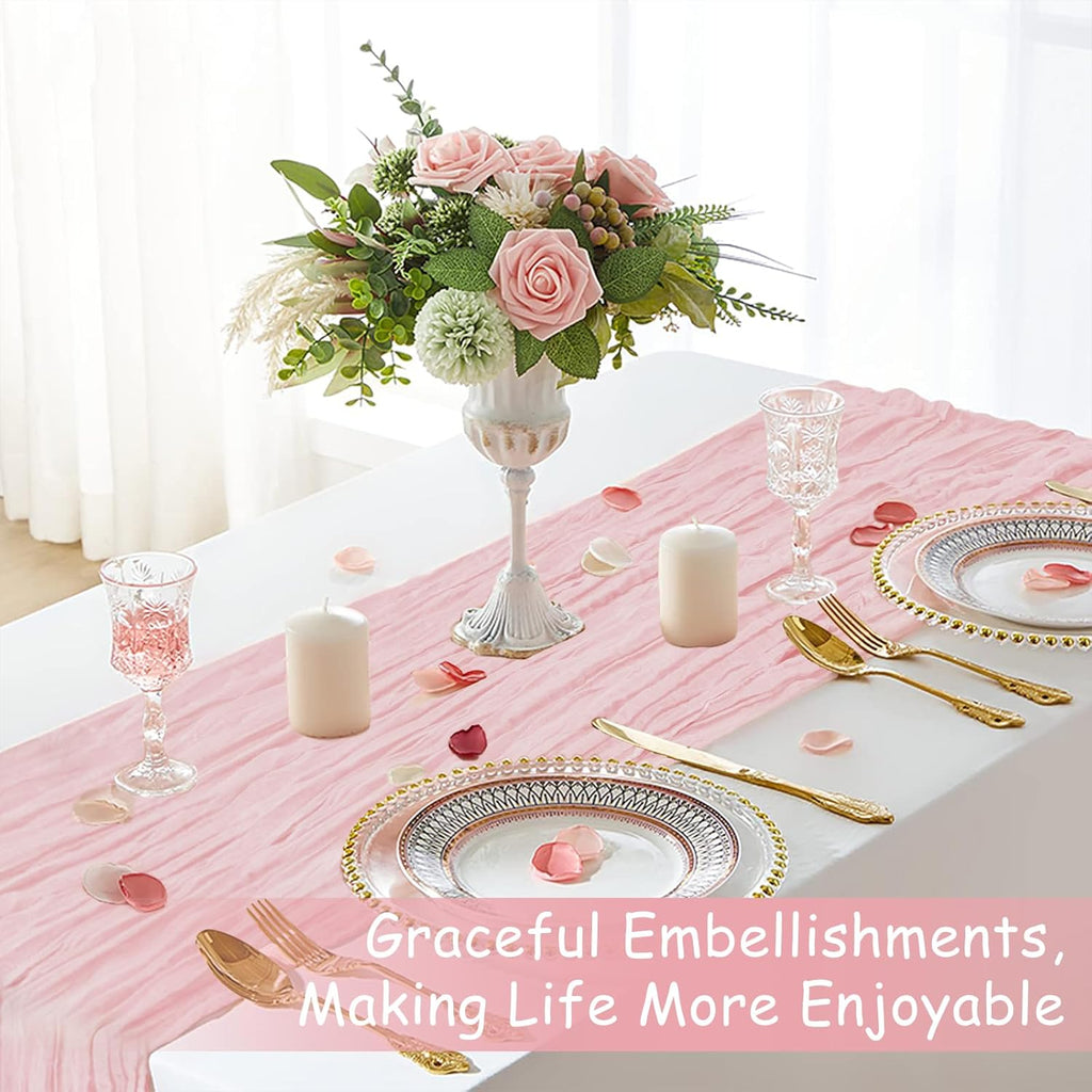 Regine Switzerland Pink Table Runner - 10 Ft Rustic Gauze for Weddings, Parties & Showers | Boho Style