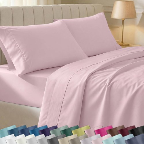 California Design Den Twin Size Cotton Sheet Set - 100% Soft, 400 Thread Count, Silky Smooth Sateen - Pink