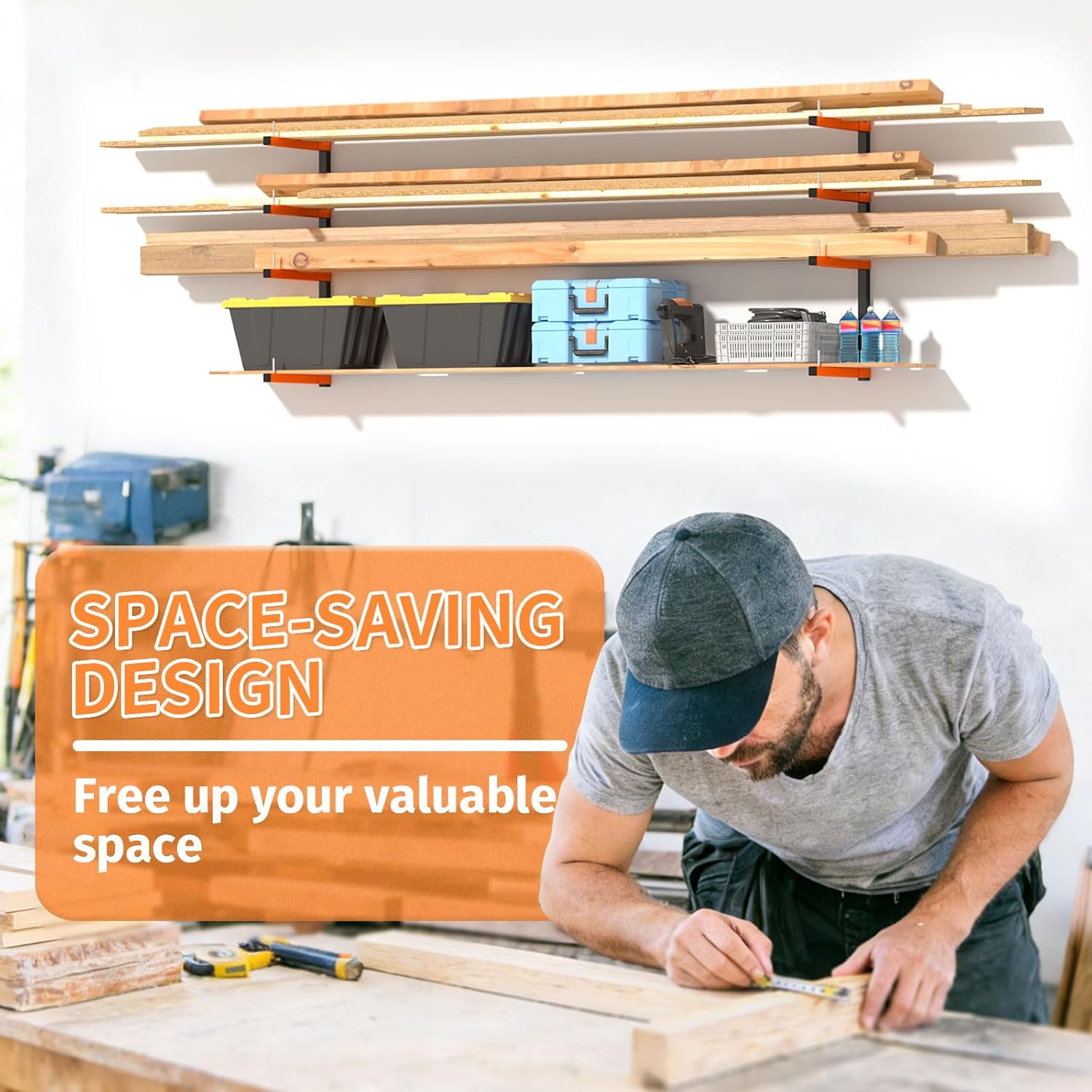 4 Pack Lumber Storage Rack - Heavy Duty Wall Mount Adjustable Wood Rack | Holds Up to 1040 Lbs