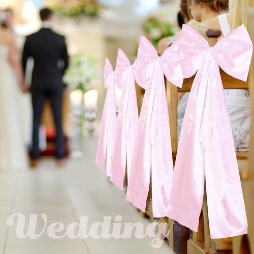 Knitgrip Large Wedding Pew Bows - Elegant Satin Ribbon Aisle Decorations | Pink, 12 Pcs, 12 x 29.5 Inch