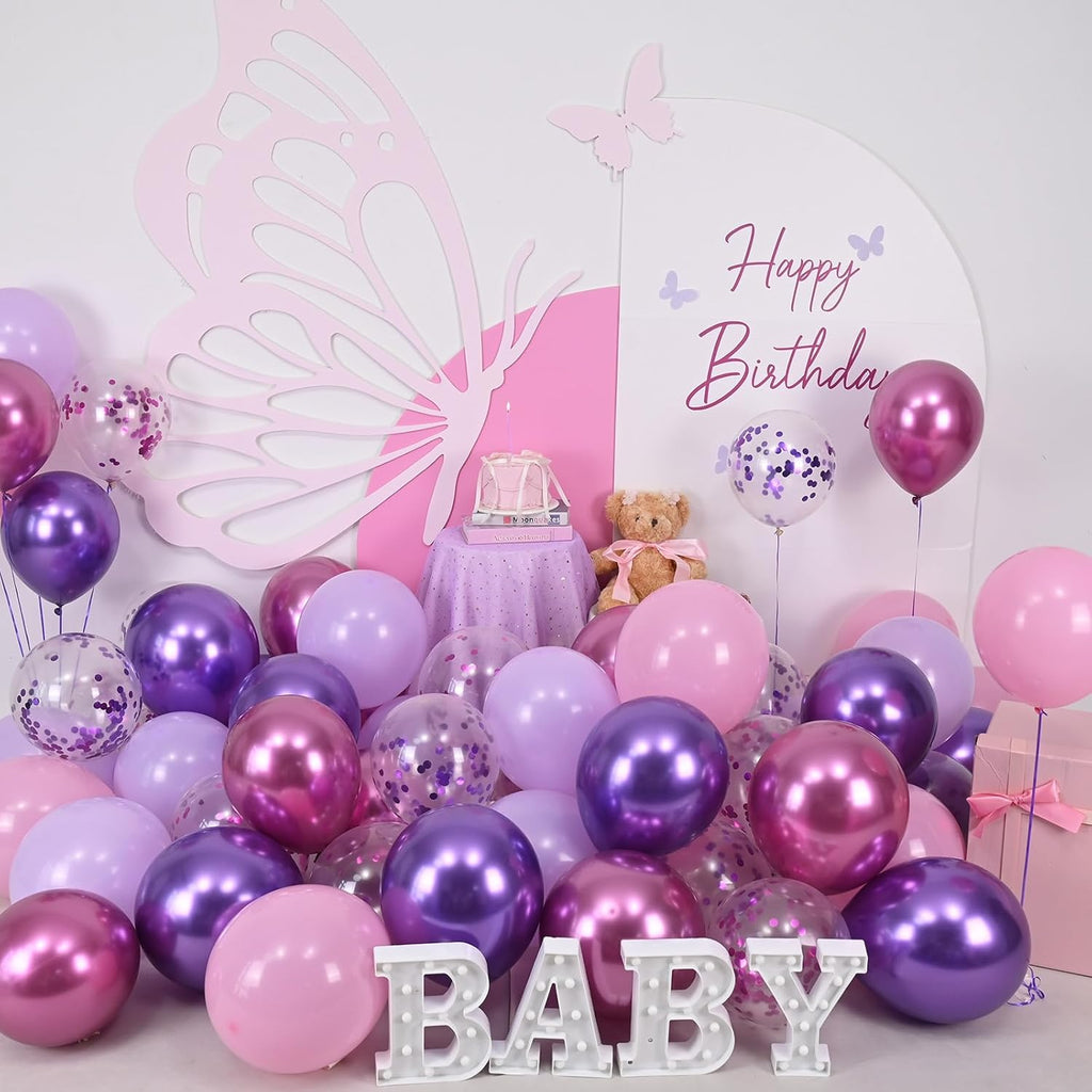 Togvu 12-Inch Metallic Purple & Pink Balloons - 60 Pack Confetti Latex for Birthday & Baby Shower Decor