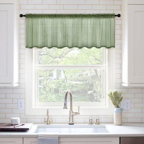 MIULEE Spring Window Valance Half Sheer Curtain Valance Rod Pocket Voile Drape Extra Wide for Kitchen Cafe Bathroom Small Window One Panel 60 x 18 Inch Sage Green