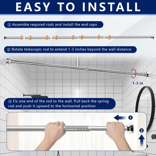 ZYKORT Shower Curtain Rod 28-75 Inch, Heavy-Duty Tension Rod, Non-Slip, Rustproof Stainless Steel, No Drilling Extendable Rod for Bathroom, Window & Closet.