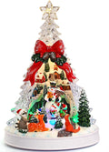 Priddop Christmas Village Scene - Animated Tree with Rotating Snowman & LED Lights | Musical Home Decor