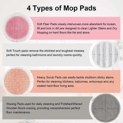 Spin Cordless Electric Mop Pads: 6.5/6.3/6 inch steam/electric mop Pads Replacement for alfabot/vmai/teko/eous/vm6/devoac/kactor/redkey/gobot mop - Round Velcro Scrubber Pads for floor cleaning 8 Pack
