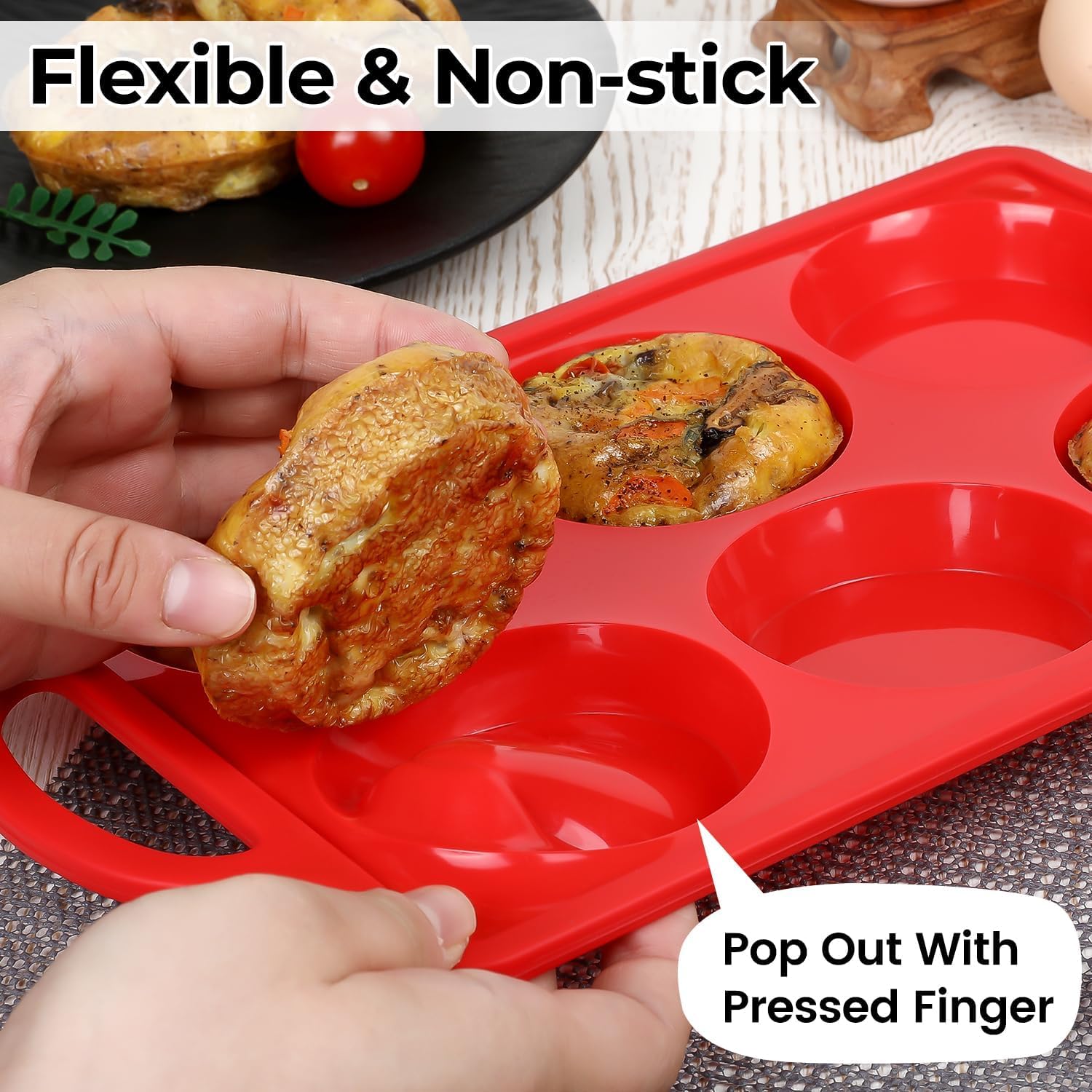 Skiennix Silicone Egg Molds - Non-Stick 3-Inch Muffin Top Pans for Breakfast Sandwiches | 2-Pack Red