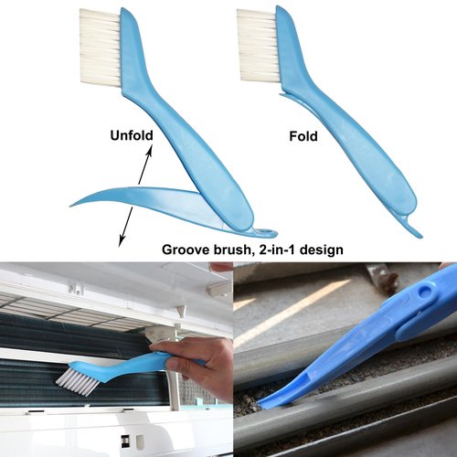 6-Piece Air Conditioner Fin Cleaning Kit HVAC Coil Cleaning Tool Set with Fin Comb Straightener Dual-Sided Microfiber Brushes Deep Cleaning Maintenance for AC Radiator, Vents, Evaporator Coils