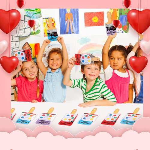 Sabary 18 Set Bulk Valentines Day Gifts Include Painting Valentines Day Card Watercolor Mini Paint Set with Seal Bags and Sheets Glue Points for Gift Party Favors