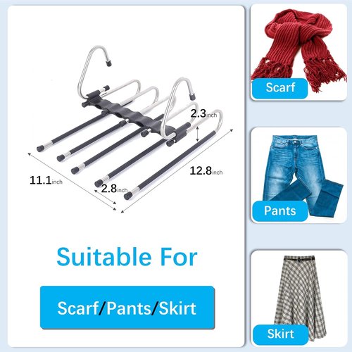 Magic Pants Hangers - Space-Saving 2-Pack Closet Organizer with 10 Metal Clips for Trousers & Scarves