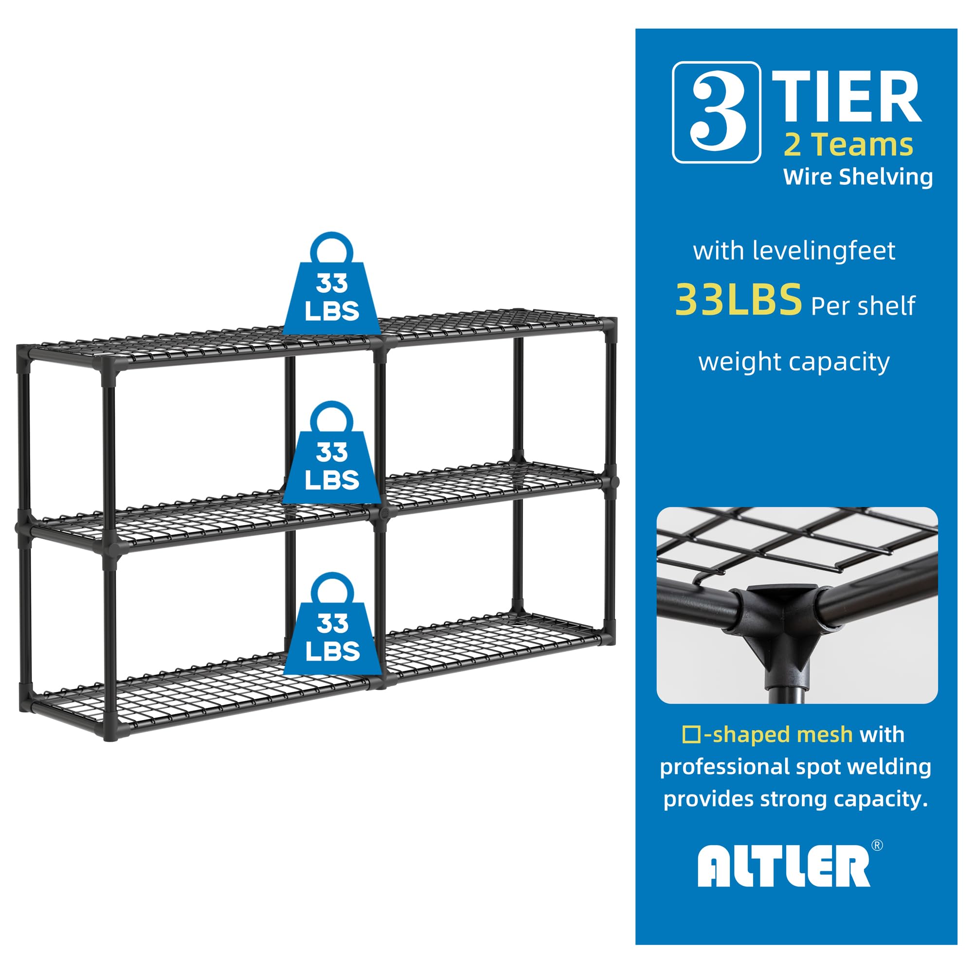 ALTLER 3x2-Shelf Shelving Unit Heavy Duty Standing Storage Shelf Units for Laundry Bathroom Kitchen Pantry Closet