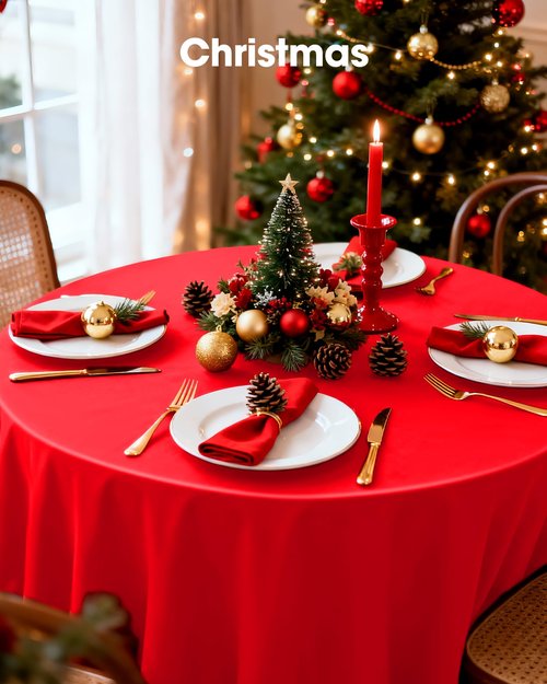 Pureegg Plastic Table Cloth Disposable 8 Pack, 84'' Round Table Cloths, Valentines Day, Thanksgiving, Christmas Decorations, Fall Tablecloths, Round, Plastic Cover, Leakproof & Sturdy, Red