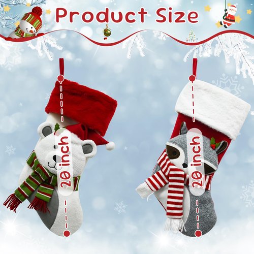 EQURROY 2 Pack Christmas Stockings 20 Inch - Large Size Christmas Stockings with Polar Bear Design - Festive Xmas Stockings for Kids, Family, Party Decorations - Unique Gift for Christmas