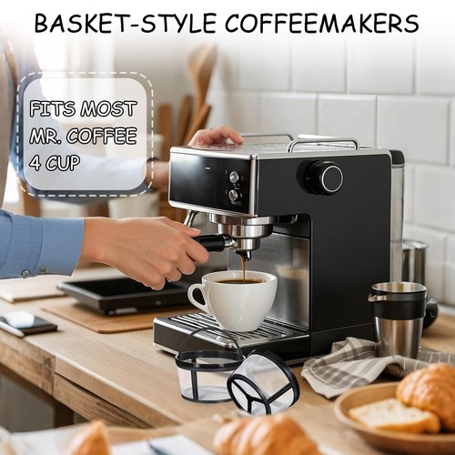 4 Pcs Reusable Coffee Filter with Handle Basket-Style Filter Fits Coffee Makers and Brewers Replaces Your Paper Strainer for Most 4-5 Cup Basket Machine