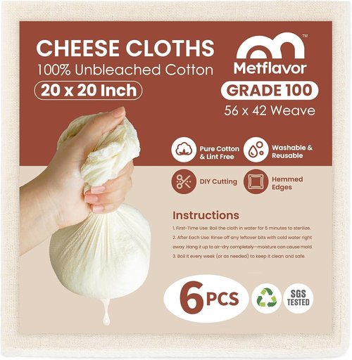 100% Unbleached Cotton Cheesecloth by [Brand Name] - 6Pcs 20x20 Inch Ultra-Dense Strainer for Yogurt, Nut Milk & Baking
