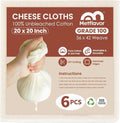 100% Unbleached Cotton Cheesecloth by [Brand Name] - 6Pcs 20x20 Inch Ultra-Dense Strainer for Yogurt, Nut Milk & Baking