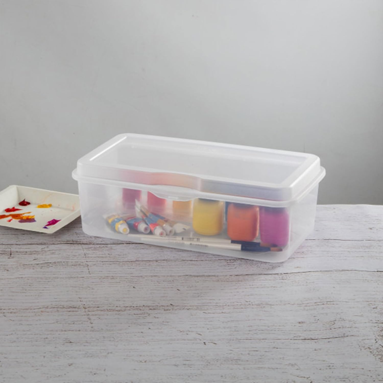 Sterilite 6-Pack Rectangular Large Flip-Top Storage Boxes - Clear Stackable Organizers for Crafts, Photos & More