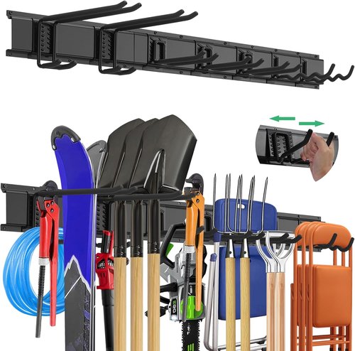 Garage Tool Organizer by 48 - Heavy Duty 520lbs Metal Wall Mount Rack with Adjustable Hooks for Garden Tools