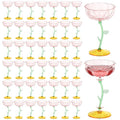 HKSZEH 48 Pcs Pink Plastic Ribbed Coupe Glasses Detachable 7oz Flower Cocktail Glasses Modern Wavy Plastic Cocktail Coupes Disposable Martini Glasses Mimosa Glassware champagne goblets (48, PInk)