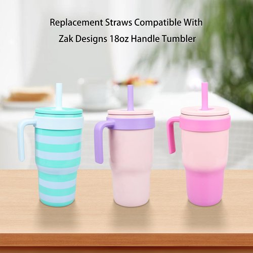 KLOWOAH Replacement Straws Compatible With Zak Designs 18oz Handle Tumbler, with 1 Brush (Pack of 6)