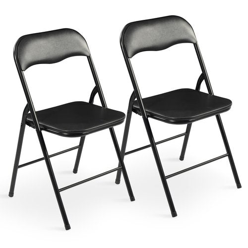 Elevon Folding Chairs 2 Pack, Padded Vinyl Cushion Chairs with Sturdy Metal Frame for for Home and Office, for Indoor and Outdoor Events, 300lb Capacity, Black