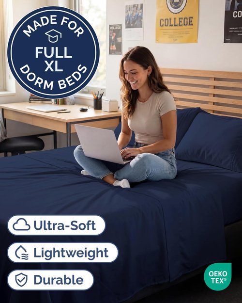 Full XL Bed Sheet Set by Hotel Luxury | 4-Piece Soft, Breathable & Cooling Bedding - Navy Blue