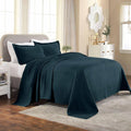Superior Basketweave Cotton 2 Piece Bedspread Set, Home Bed Decor, Decorative Textured Bed Spread, 1 Pillow Sham, Airy Blanket, Matelasse Coverlet Bedding, Lattice Pattern, Twin, Deep Sea